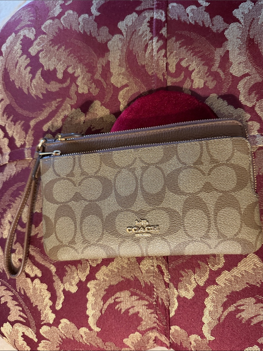 Coach Signature Canvas Wristlet in Beige and Brown
